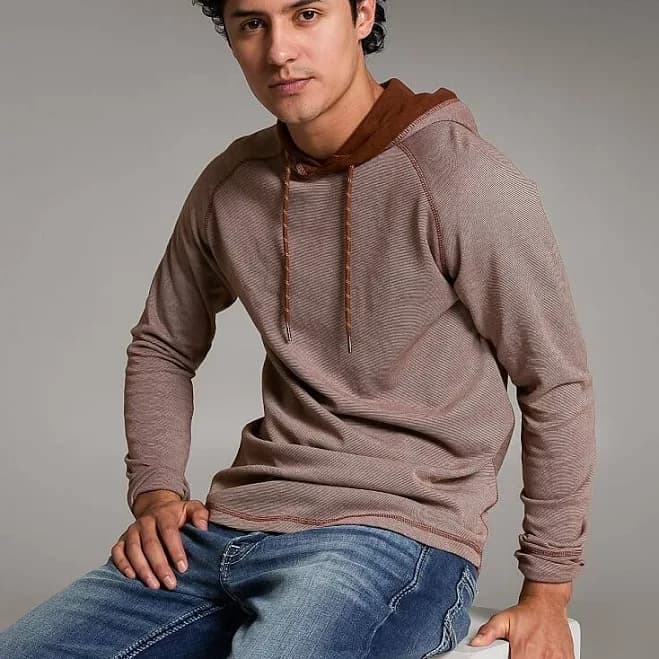 BKE Men's Striped Cotton Hoodie with Buckle