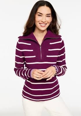 Talbots Women's Half-Zip Stripe Sweater