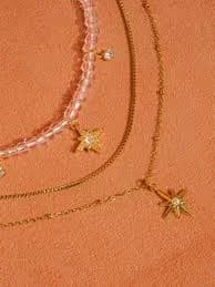 Jomar 18K Non-Tarnish Layered Star Beaded Necklace: Yellow Gold