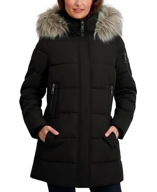 Nautica Women's Faux-Fur Trim Hooded Puffer Coat