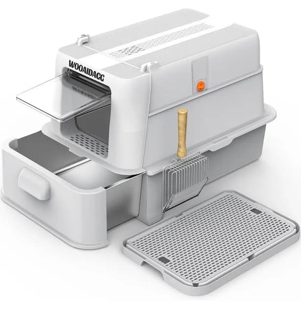 WOOAIDAGG Enclosed Stainless Steel Cat Litter Box with Odor Control