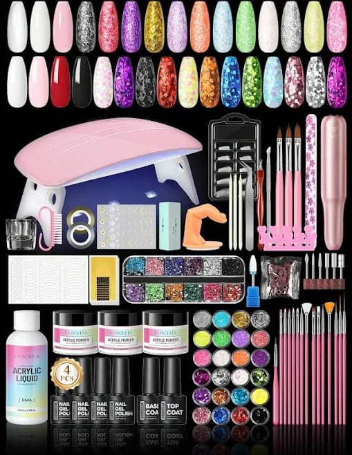 coscelia COSCELIA Acrylic Nail Kit For Beginners: With Everything Gel Polish Kit With UV Lamp Nail Drill Machine Acrylic Nail Set With Glitter Acrylic