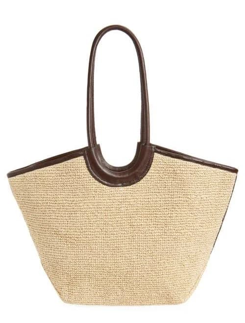 & Other Stories Straw Tote with Brown Leather Details
