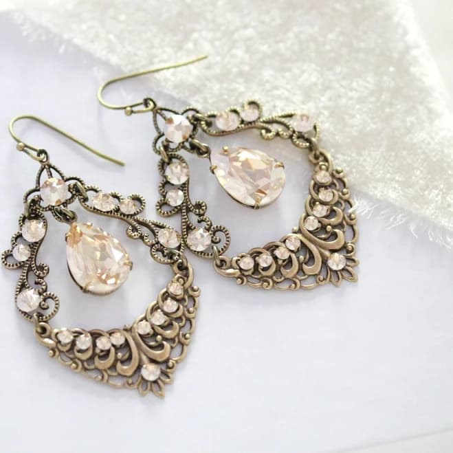 Agnes Antique Gold Crystal Chandelier Bridal Earrings