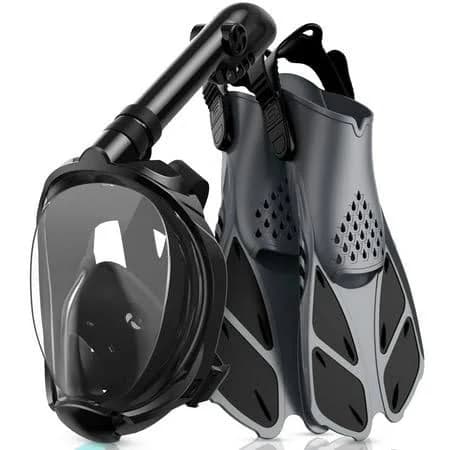 Greatever Snorkeling Gear Set with Silicone Full Face Mask & Adjustable Swim Fins