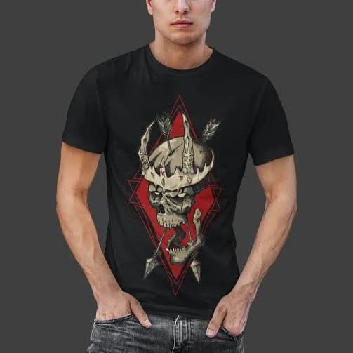 Unisex Gothic Checkmate T-Shirt with Arrows and Skull