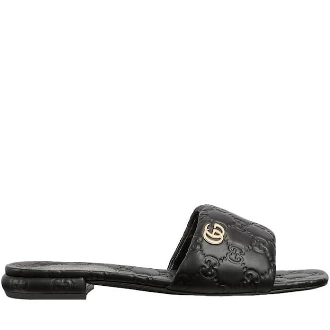 Gucci Women Slide Sandal | Leather | GG Logo | Slip-On, Black