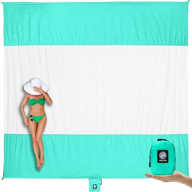 WEKAPO Beach Blanket Sandproof, Extra Large Beach Mat, Big & Compact Sand Free Mat Quick Drying, Lightweight & Durable with 6 St, sand