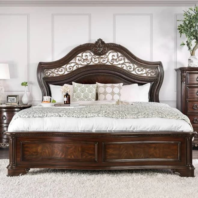 Furniture of America Traditional Brown Wood Carved Panel Bed