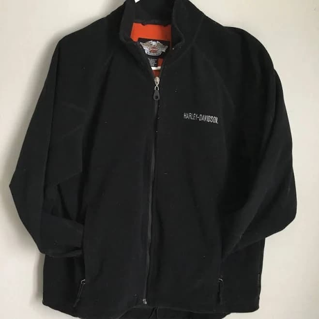 Harley-davidson Black & Orange Lined Full Zip Jacket, Men's Large