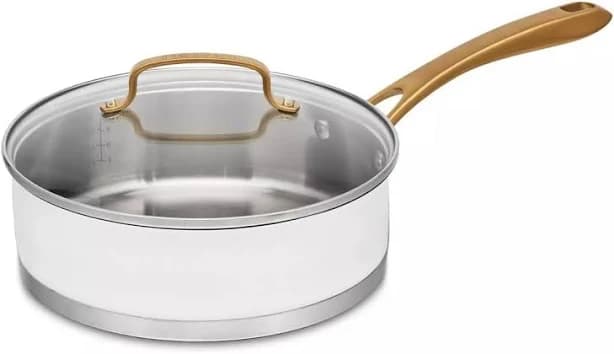 Cuisinart Classic 3.5qt Stainless Steel Saute Pan with Cover and Brushed Gold Handles