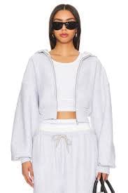 Alexander Wang Cropped Zip Up Hoodie in Light Heather Grey | REVOLVE
