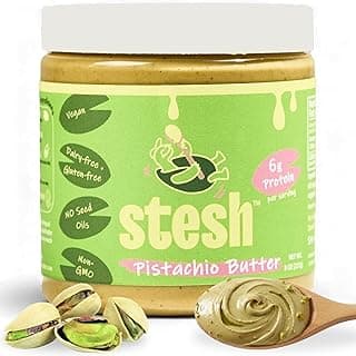 Stesh Pistachio Butter (8 oz Jar) | Prebiotic Fiber Protein Spread, Natural Vegan Creamy High Protein Pistachio Nut Butter | Gluten-Free, Dairy-Free, Non-GMO, No Seed Oils, Great on Toast