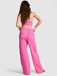 Buy Ivy Fleece Wide-Leg Cargo Sweatpants , Pink - Order Bottoms online - PINK