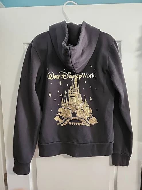 Walt Disney World Black & Gold Castle Hoodie Full Zip Sweatshirt Black