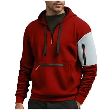 Men's Casual Long Sleeve Quarter Zip Hoodie with Front and Arm Pocket
