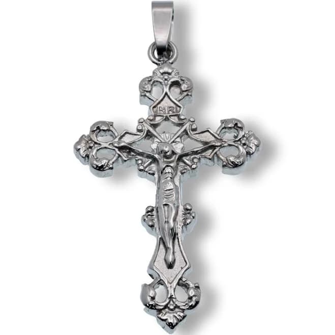 Rhodium Plated Stainless Steel Gothic Cross Pendant