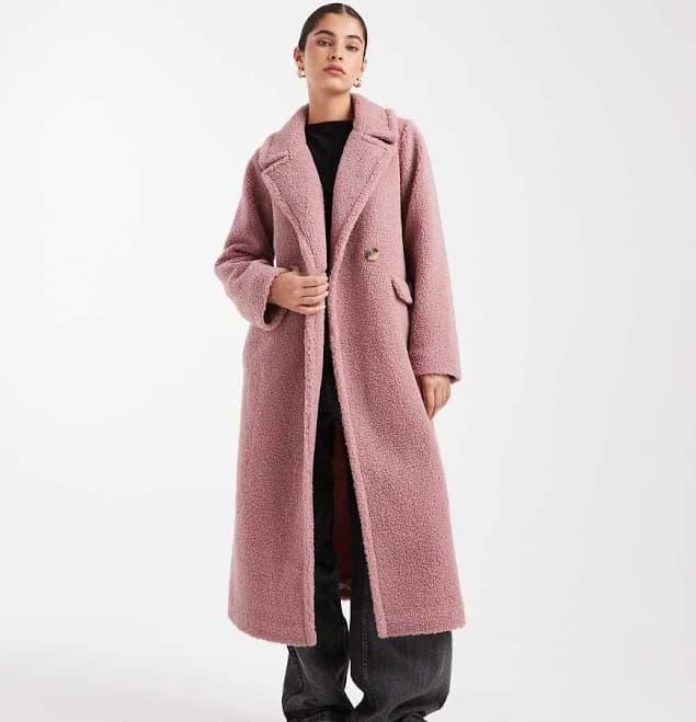 Threadbare Women's Longline Double Breasted Borg Coat