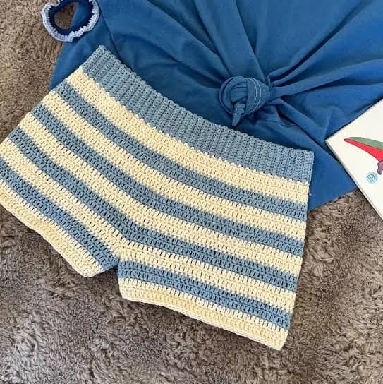 Handmade Crochet Striped Mini Shorts