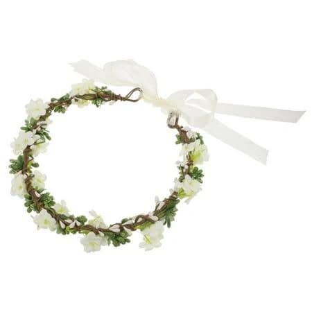 Leorx White Floral Crown Hairband Adjustable Flower Headpiece for Wedding Decoration and Photo Prop Size 1.0, Size: One size