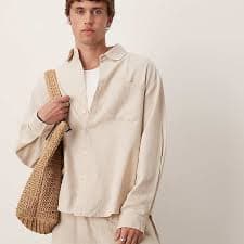 ASOS DESIGN oversized long sleeve linen look shirt in sand | ASOS