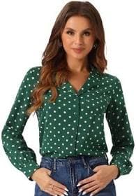 Inspire Chic Women's Vintage Notched Lapel Long Sleeve Button Down Top