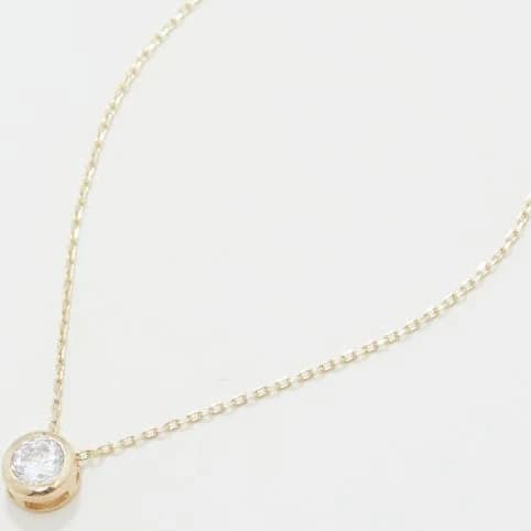 14K Gold CZ Bezel Diamond Solitaire Necklace