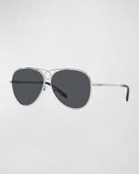 Tory Burch Gloria Pilot Sunglasses In Shiny Silver/grey Gradient | ModeSens