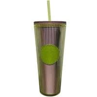 Starbucks Iridescent Siren Logo Green & Pink 24 Oz Cold Tumbler Straw Ribbed NEW