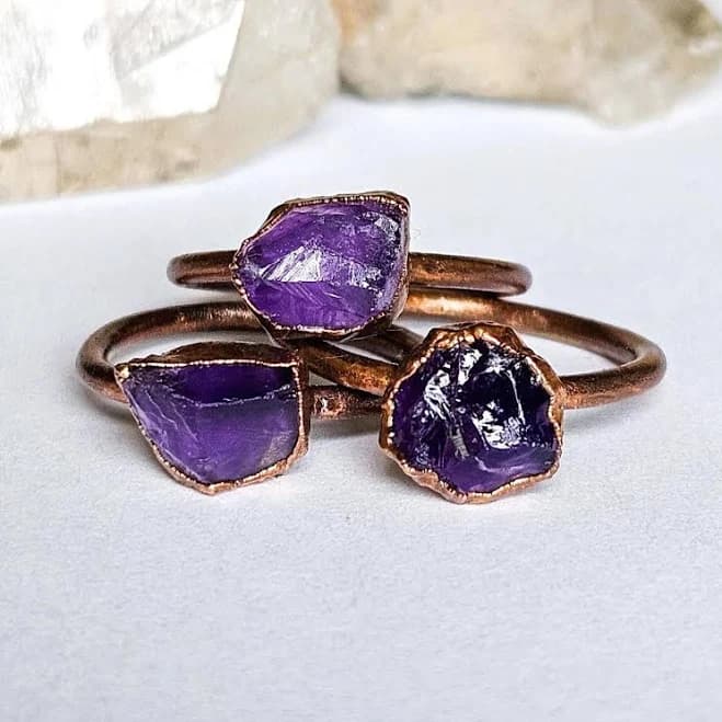 Boho Copper Electroformed Raw Amethyst Boho Ring
