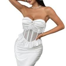 Women's Lace Bralette Top Sheer See Through Backless Bustier Corset Slimming Strapless Camisole For Party Clubwear White M : Target