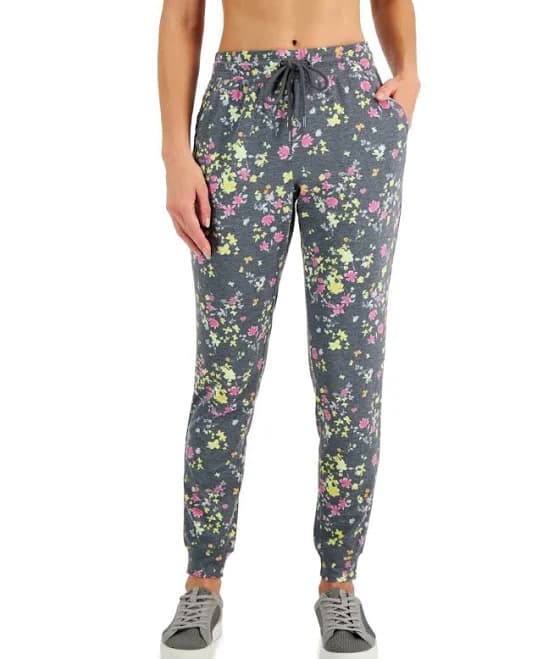 Women's Floral-Print Pansy Slim Fit Drawstring Jogging Pants