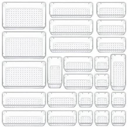 25-Piece Clear Drawer Divider Tray Set