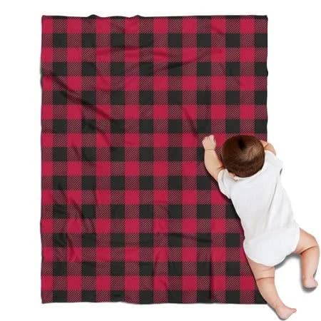 Red Black Plaid Checkered Pattern Blanket,Comfortable Soft Flannel Throw Blanket,All Season,Warm Lightweight Blankets for Sofa Bed Couch Living Room