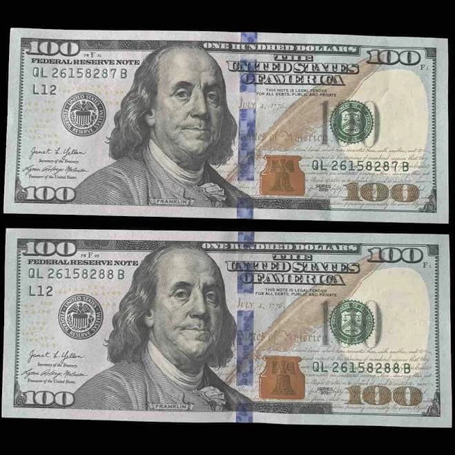 Two Sequential One Hundred ($100) Bills - Series 2021 (very Lightly