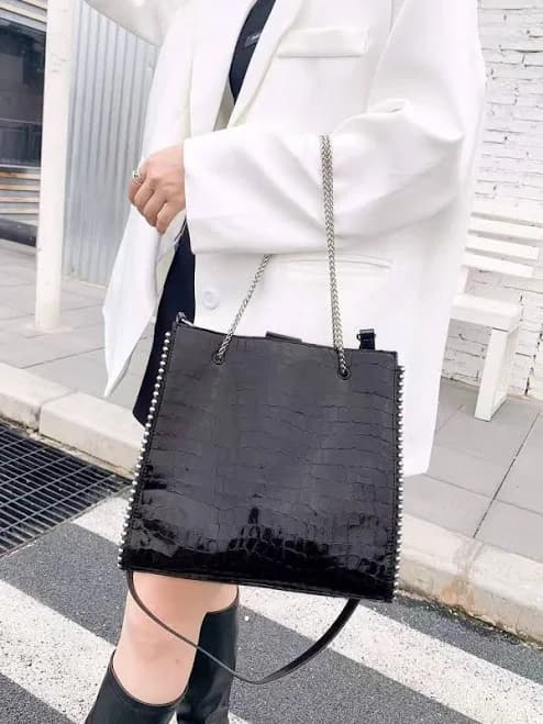 Croc Luxe Leather Tote with Chain