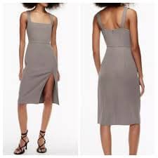 Aritzia | Dresses | Aritzia Babaton 9s Slit Midi Dress In Pewter Grey | Poshmark