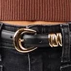 Women's Thin Leather Belt with Gold Buckle