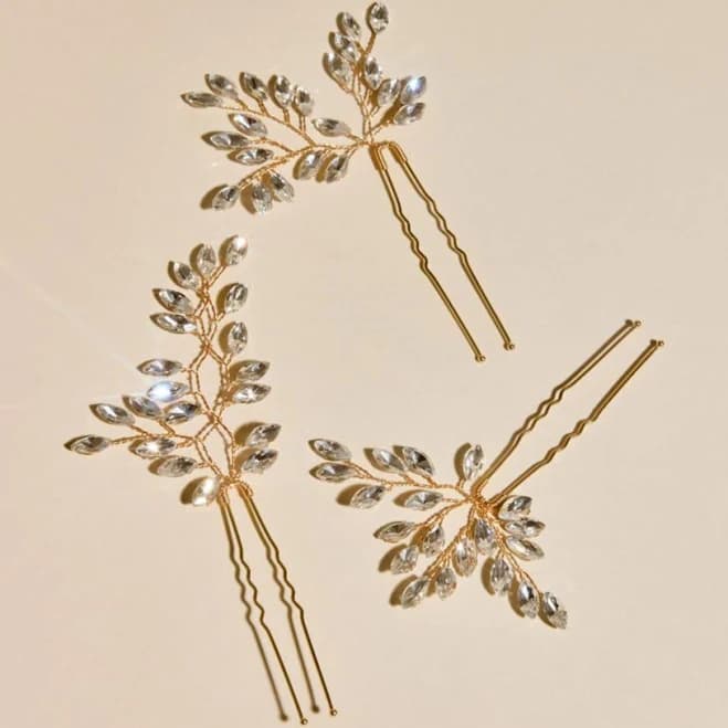 Galina Signature Crystal Leaf Hair Pin Set in Gold | David's Bridal