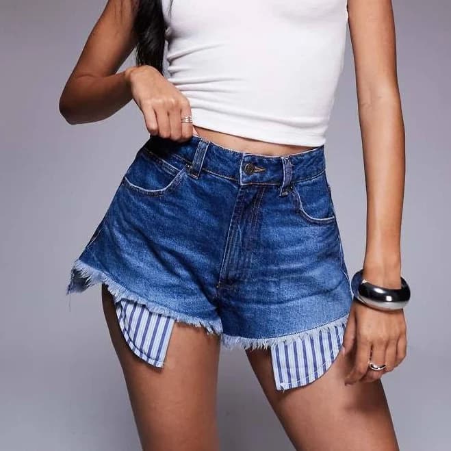 ASOS Design Denim Ripped Shorts with Dropped Pocket Bag