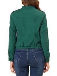 INSPIRE CHIC Women's Lightweight Stand Collar Zip up Biker Moto Jacket S Lake Green - Walmart Business Supplies