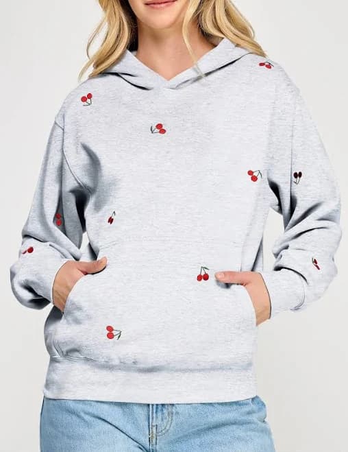 Cherry All-Over Embroidered Fleece Hoodie