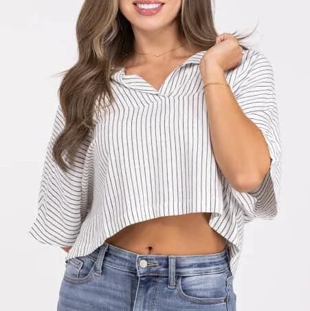 Silent Film Women's Striped Short Sleeve Crop Top