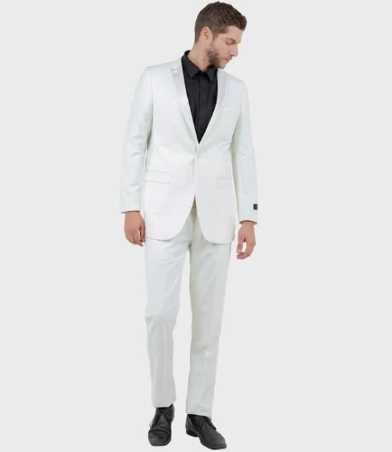 Off White 1 Button Peak Lapel Tuxedo