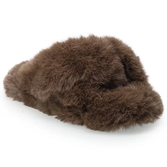 LC Lauren Conrad Wozzie Twist Band Women's Faux Fur Slide Slippers, Size: Medium, Mocha