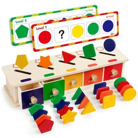 Coogam Montessori Toys Wooden Color Shape Sorting Box Game Geometric Matching Blocks Early