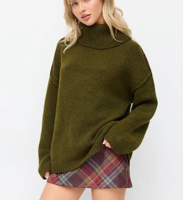 Knit Fabric Oversized Turtleneck