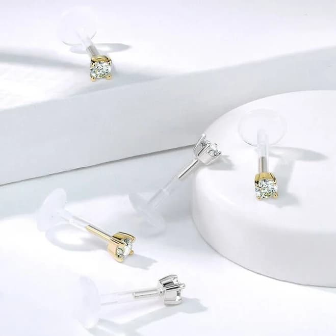14k Gold Round Gem Bioflex Labret Philtrum Medusa Tragus Conch Helix