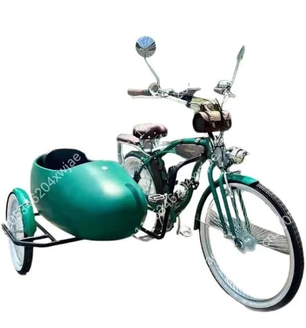 Classic Sidecar Tricycle Comfort Ride, Dense Spoke Wheel Cruiser Bike, Adult Leisure Three Wheeler