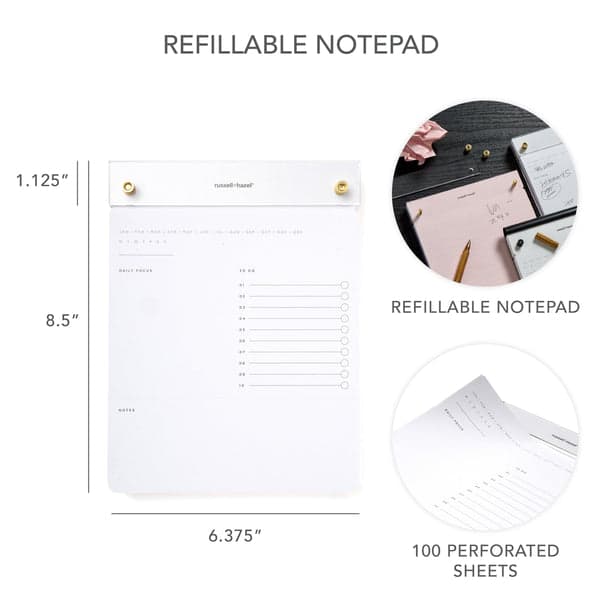Drafters Tablet Notepad, 6.375" x 8.875", 100 Sheets, Refillable, White with Acrylic Backer (55748) | russell+hazel